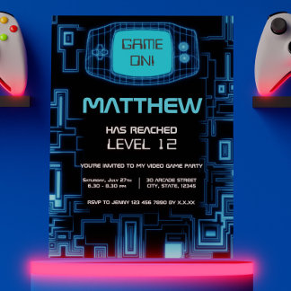 Cooles, modernes Navy Blue Tee Video Game Party Einladung