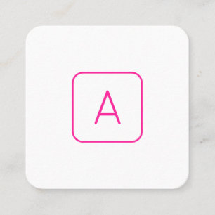 Cooles, modernes rosa weißes Monogramm oder Firmen Quadratische Visitenkarte