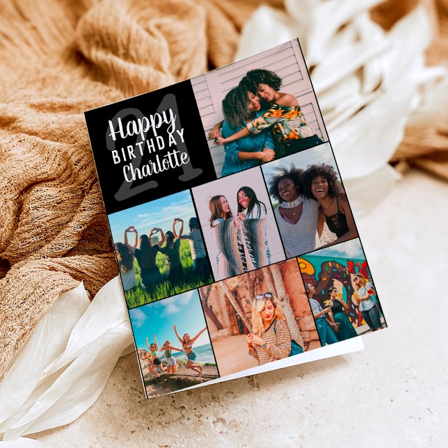 Cooles, modernes Schwarzes Foto Collage Grid 21 Ge Karte (Von Creator hochgeladen)