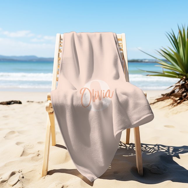 Cooles Monochrome Blush Pink Trendy Script Monogra Strandtuch (Von Creator hochgeladen)