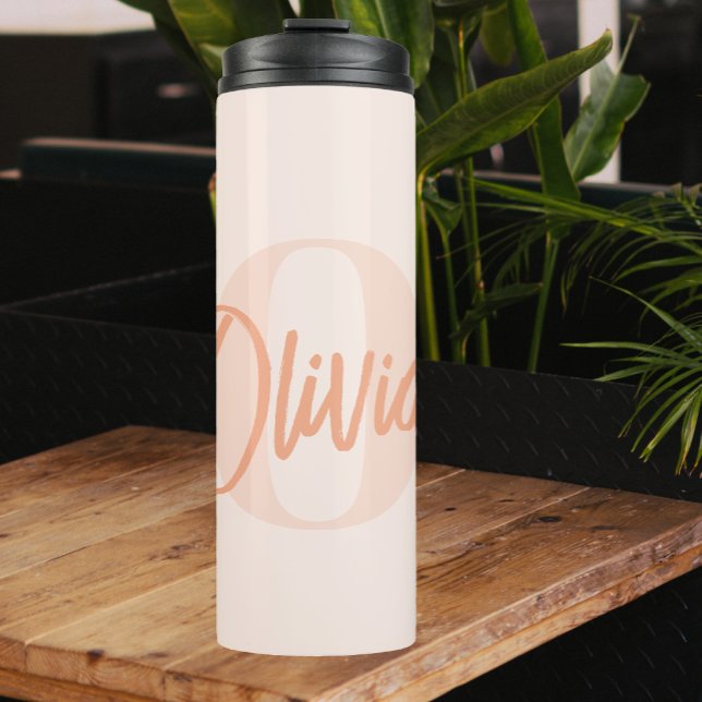 Cooles Monochrome Blush Pink Trendy Script Monogra Thermosbecher (Von Creator hochgeladen)
