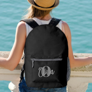 Cooles Monochrome Schwarz Grau Modernes Script Mon Bedruckter Rucksack