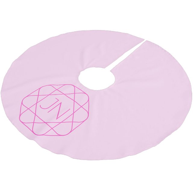 Cooles Monogramm, Angesagter Logo-Stil | Rosa und  Polyester Weihnachtsbaumdecke (Schrägansicht)