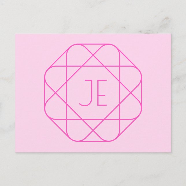 Cooles Monogramm, Angesagter Logo-Stil | Rosa und  Postkarte (Vorderseite)