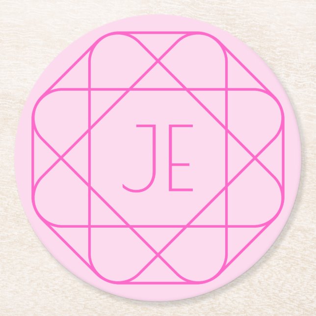 Cooles Monogramm, Angesagter Logo-Stil | Rosa und  Runder Pappuntersetzer (Vorderseite)
