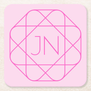 Cooles Monogramm, hipper Logo-Stil Pink & Magent Rechteckiger Pappuntersetzer