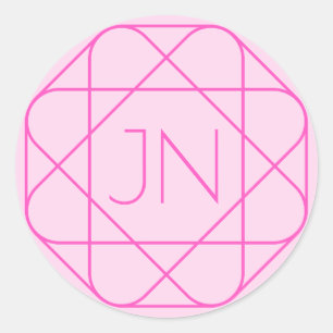 Cooles Monogramm, hipper Logo-Stil Pink & Magent Runder Aufkleber