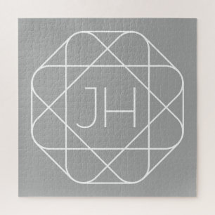 Cooles Monogramm, hipper Logo-Stil-Vibe   Grau & W Puzzle