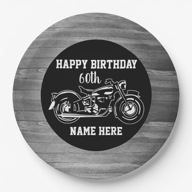 Cooles Motorrad Geburtstag Name Alter Männer Pappteller (Vorderseite)