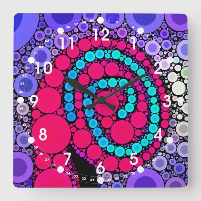 Cooles Muster der kreisförmigen Mitte Quadratische Wanduhr (Vorderseite)