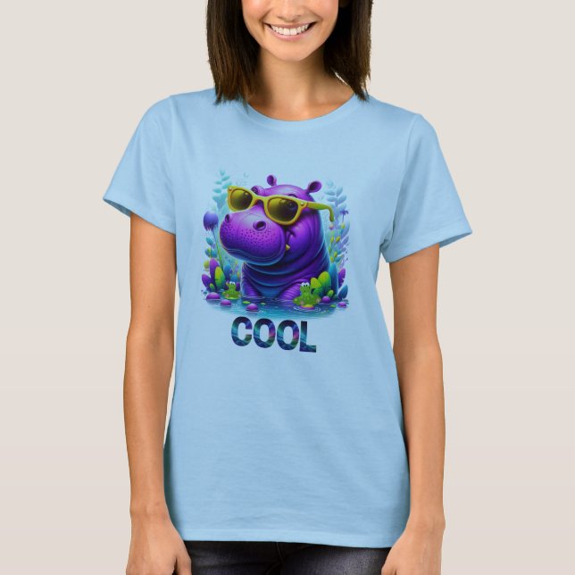 Cooles Neon Hippo Lounges im Sumpf T-Shirt (Vorderseite)