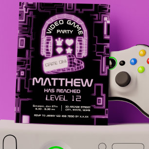 Cooles Neon Virtual Reality Kids Videospiel Einladung