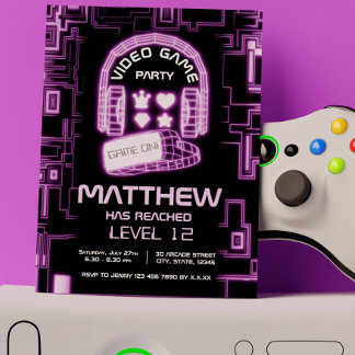 Cooles Neon Virtual Reality Kids Videospiel Einladung