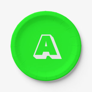 Cooles Neongrün, benutzerdefinierte Monogramm Pappteller