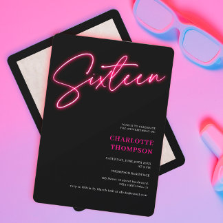 Cooles neonrosa Drehbuch Retro Schwarzes Foto Swee Einladung