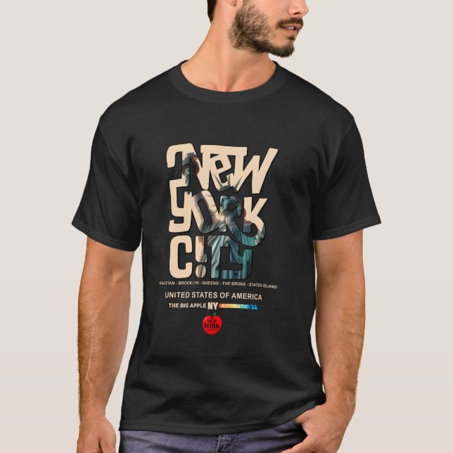 Cooles New York City mit Freiheitsstatue Illustra T-Shirt (Vorderseite)