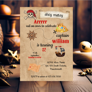 cooles niedliches Schwimmschiff Pirate Birthday Einladung