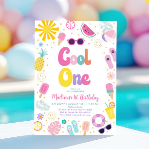 Cooles One Girl Summer Pool Party zum ersten Gebur Einladung