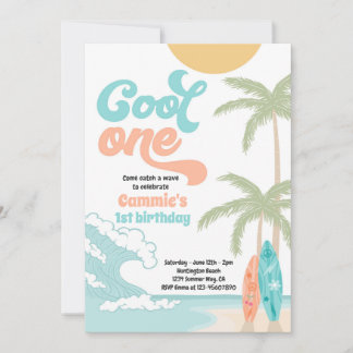 Cooles One Retro Surf 1. Geburtstag Party Einladung