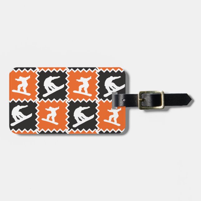 Cooles orange und schwarzes Snowboarding-Muster Gepäckanhänger (Vorderseite horizontal)