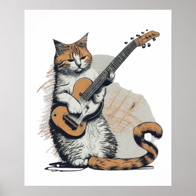 Cooles Orangenkatzenjamming auf der Gitarre Poster (Vorne)