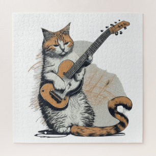 Cooles Orangenkatzenjamming auf der Gitarre Puzzle