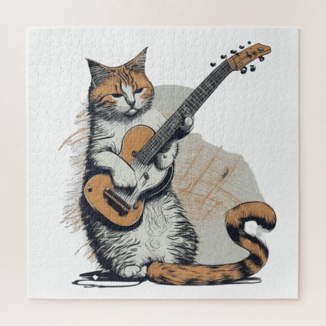 Cooles Orangenkatzenjamming auf der Gitarre Puzzle (Vertikal)