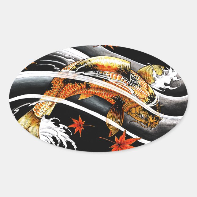 Cooles orientalisches japanesisches Gold Lucky Koi Ovaler Aufkleber (Vorderseite)