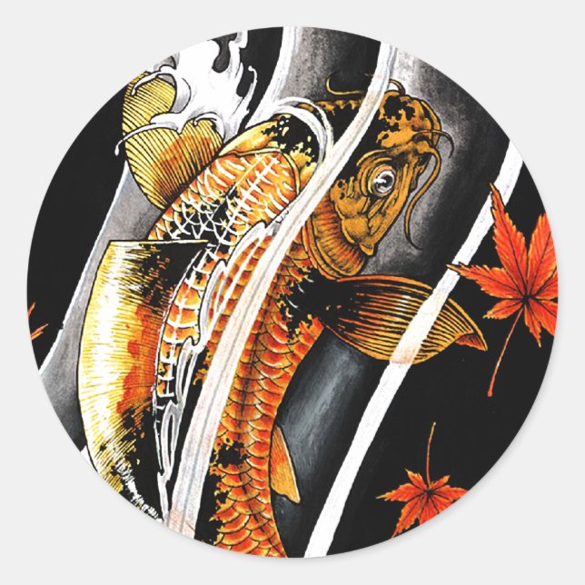 Cooles orientalisches japanesisches Gold Lucky Koi Runder Aufkleber (Vorderseite)
