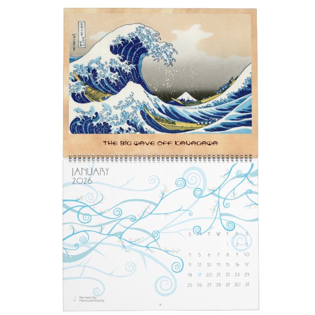 Cooles orientalisches japanisches Hokusai Fuji Aus Kalender (Jan 2026)