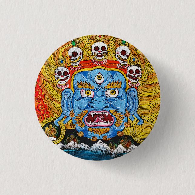 Cooles orientalisches Thangka-Dämon Tattoo-Kunst Button (Vorderseite)