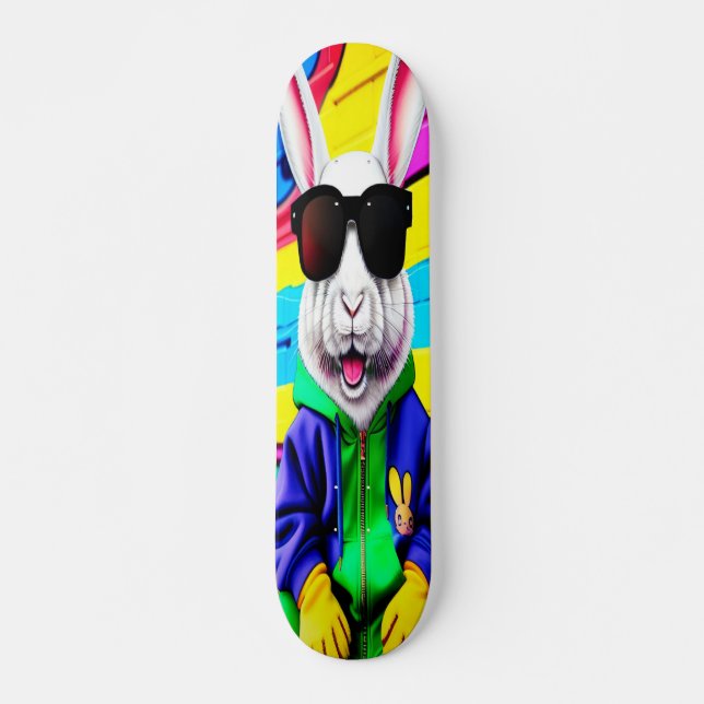 Cooles Osterhasen mit Schatten Skateboard (Vorne)