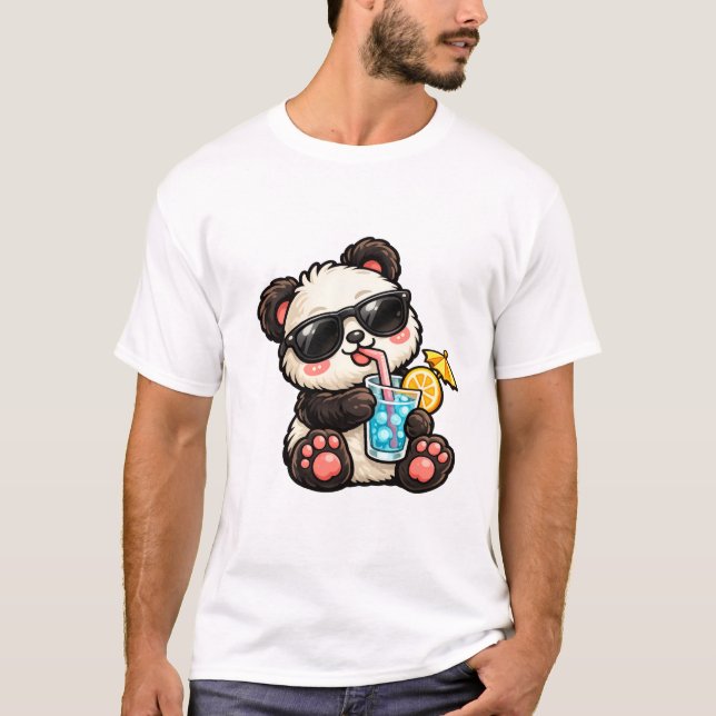Cooles Panda-Getränk T-Shirt (Vorderseite)