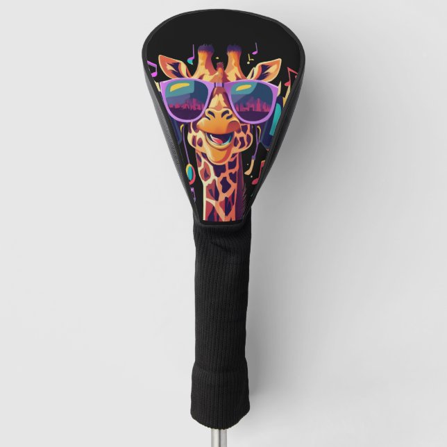 Cooles Party Giraffe mit Kopfhörern Golf Headcover (Vorderseite)