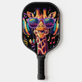Cooles Party Giraffe mit Kopfhörern Pickleball Schläger