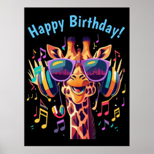 Cooles Party Giraffe mit Kopfhörern Poster