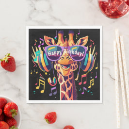 Cooles Party Giraffe mit Kopfhörern Serviette