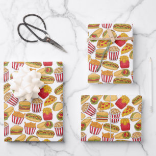 cooles Party mit Fast Food-Kacheln Geschenkpapier Set