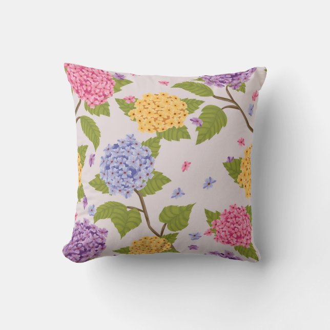 Cooles Pastel Hydrangea-Blume-Muster Kissen (Vorderseite)