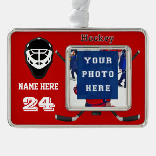 Cooles personalisiertes Hockey verziert FOTO, TEXT Rahmen-Ornament Silber