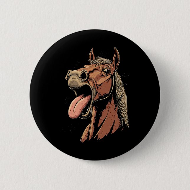 Cooles Pferd mit Zungenpferden auf Pferdebasis Button (Vorderseite)