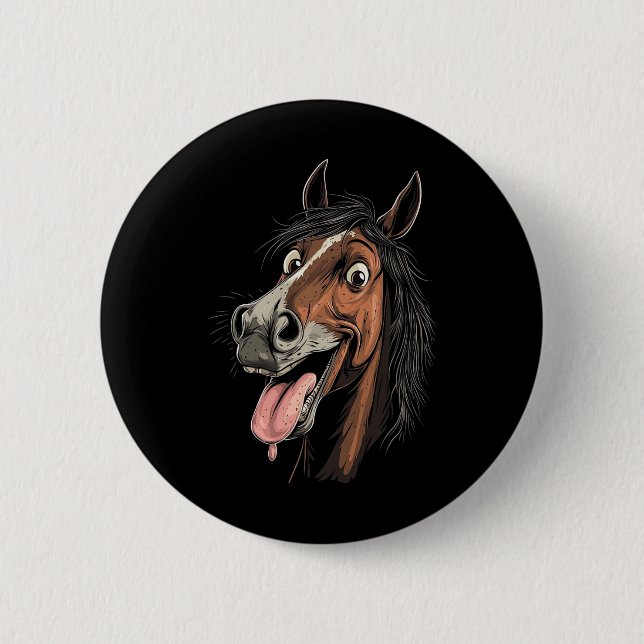 Cooles Pferd mit Zungenpferden auf Pferdebasis Button (Vorderseite)