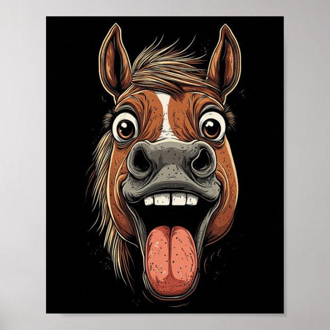 Cooles Pferd mit Zungenpferden auf Pferdebasis Poster (Vorne)