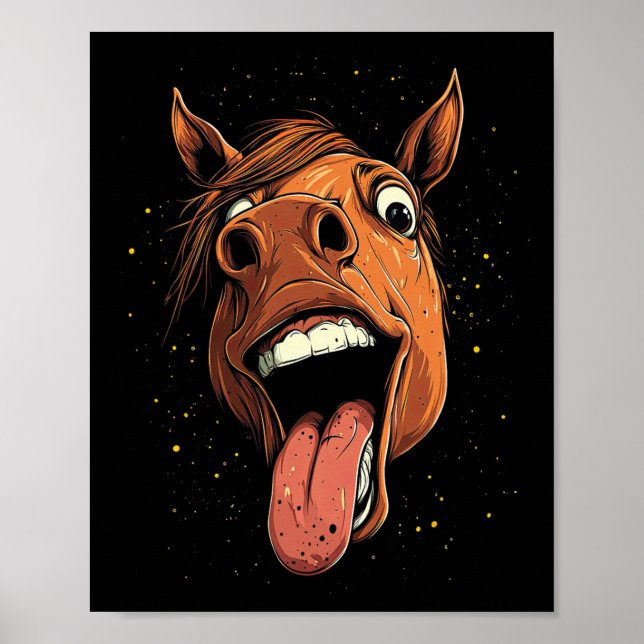 Cooles Pferd mit Zungenpferden auf Pferdebasis Poster (Vorne)
