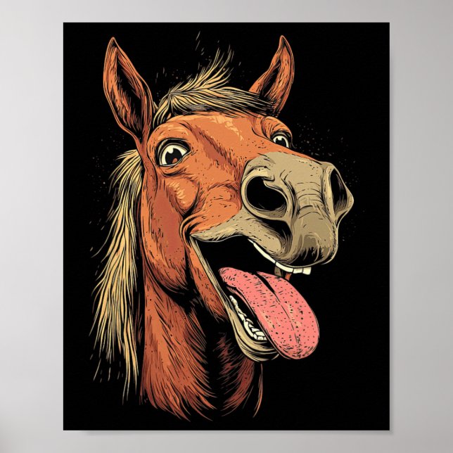 Cooles Pferd mit Zungenpferden auf Pferdebasis Poster (Vorne)