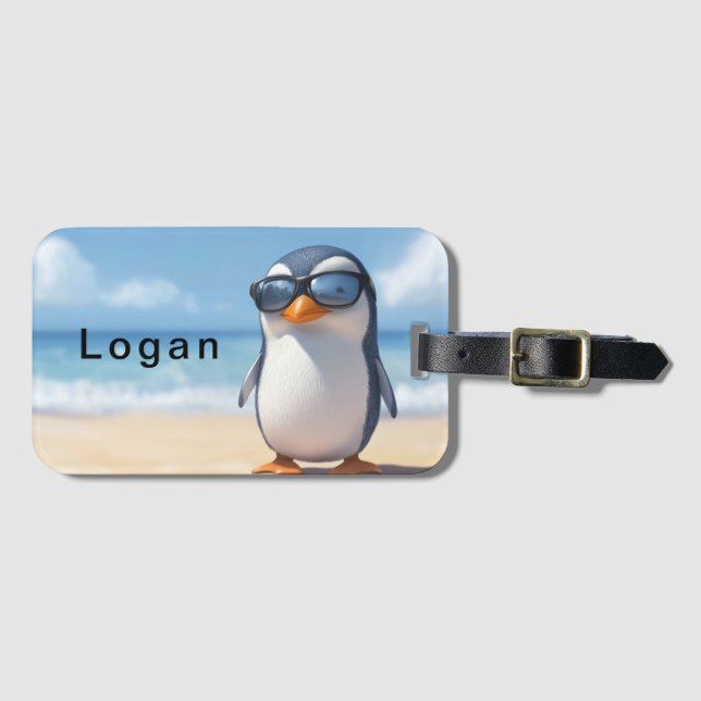 Cooles Pinguin-Design für Kinder Personalisiert Gepäckanhänger (Vorderseite (Horizontal))