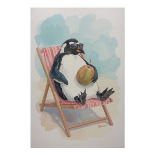 Cooles Pinguin Poster   Sommer Cartoon Wandkunst