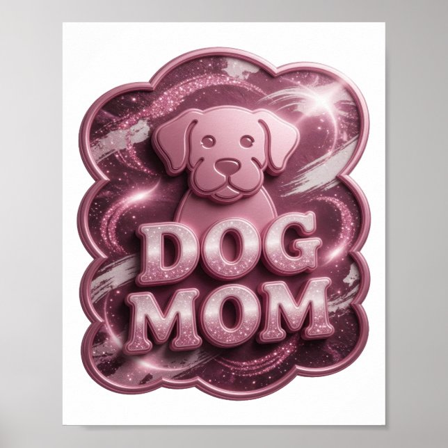 Cooles Pink DOG MOM 3D Text Art Poster (Vorne)