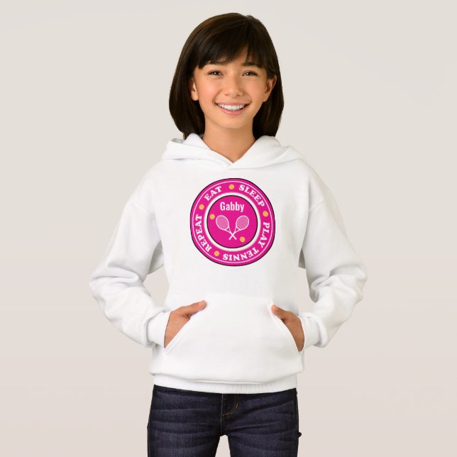 Cooles pinkfarbenes Tennismotto mit individuelle N Hoodie (Vorne ganz)