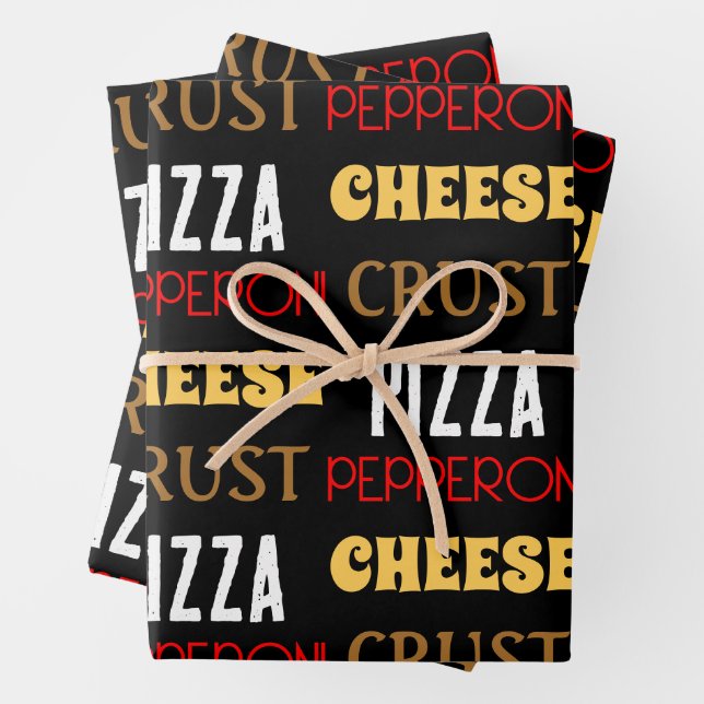 Cooles Pizza Pepperoni-Käsekrste-Textmuster Geschenkpapier Set (Beispiel)